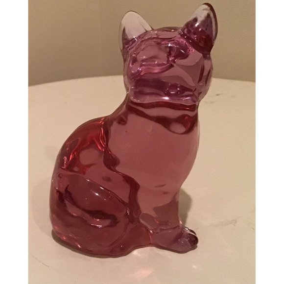 Rose Pink Cat By Fenton 3.75” H - Picture 3 of 5
